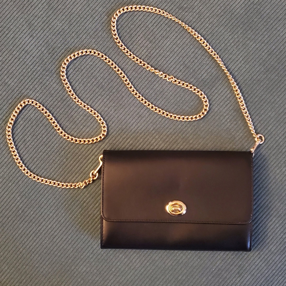 Black Coach Marlow Turnlock Crossbody Bag with Chain